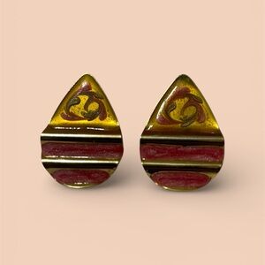 Hand-Painted Pink & Gold Teardrop Stud Earrings